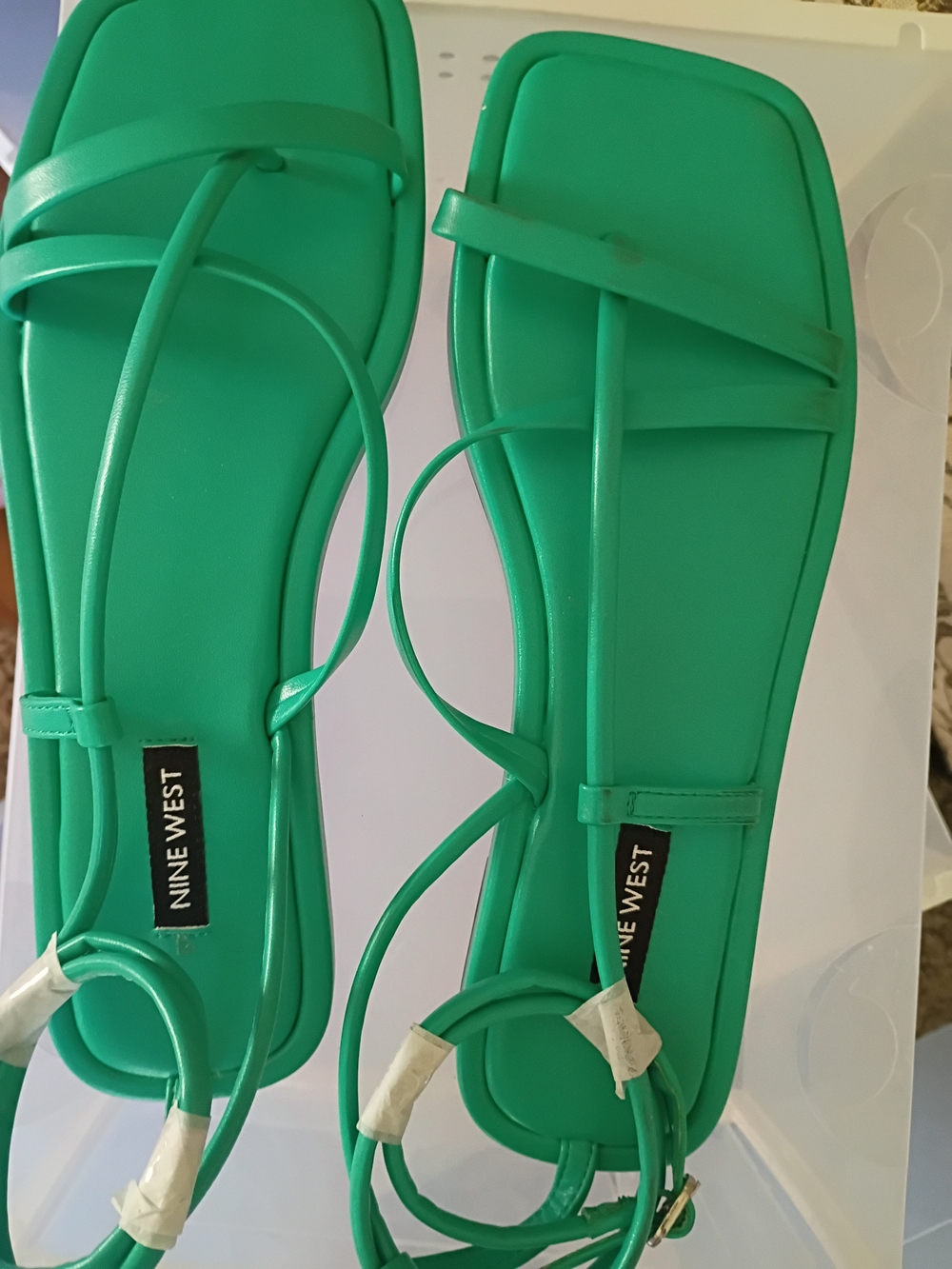Nine West green Strappy Flat Sandals square toe - Picture 3 of 6